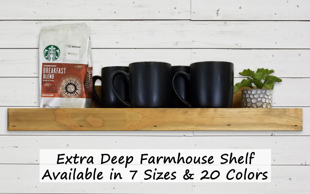 Floating Shelf with Coffee Mug Hooks | Stained