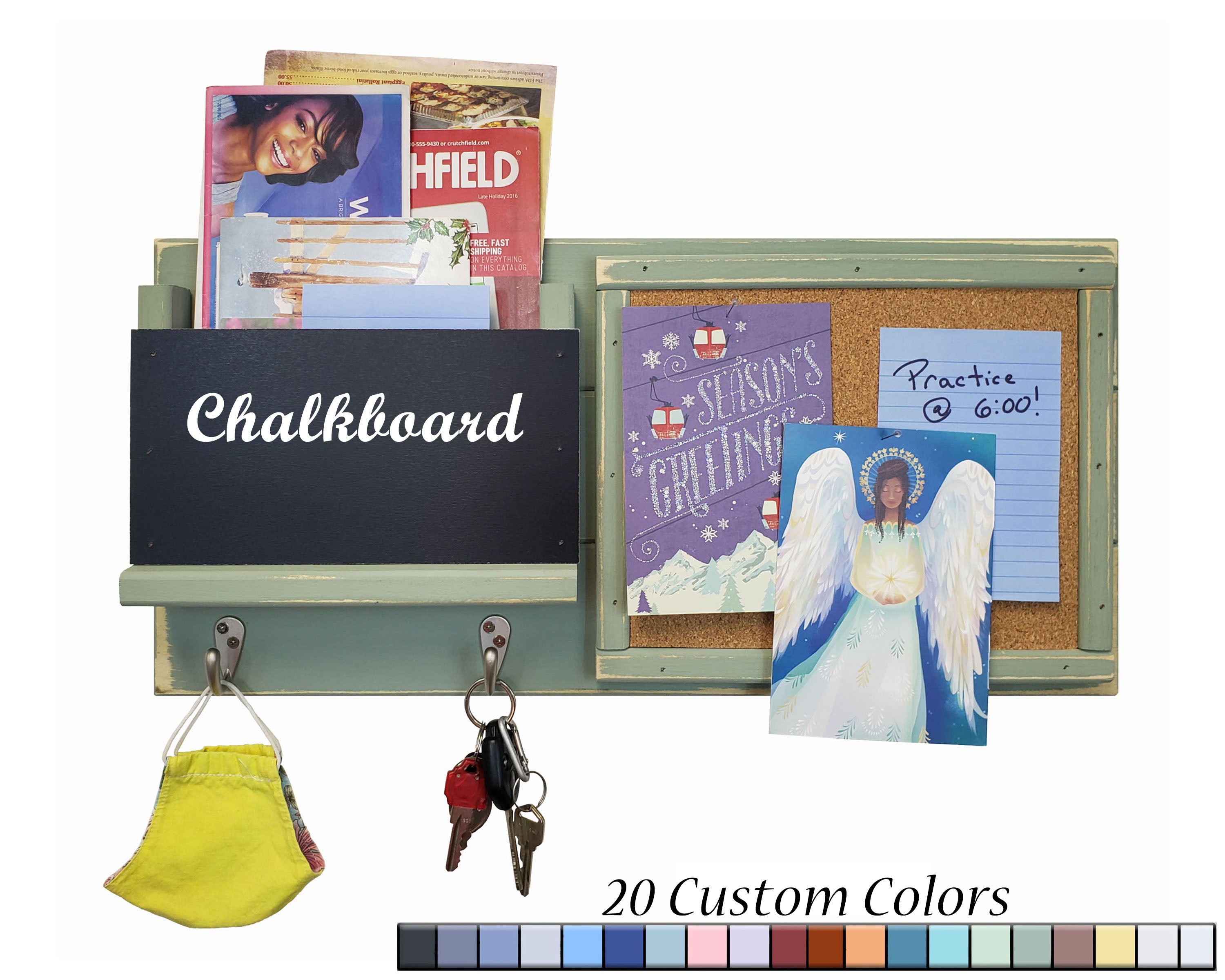 Fox Chase Wall Organizer with Mail Holder, Corkboard & Hooks
