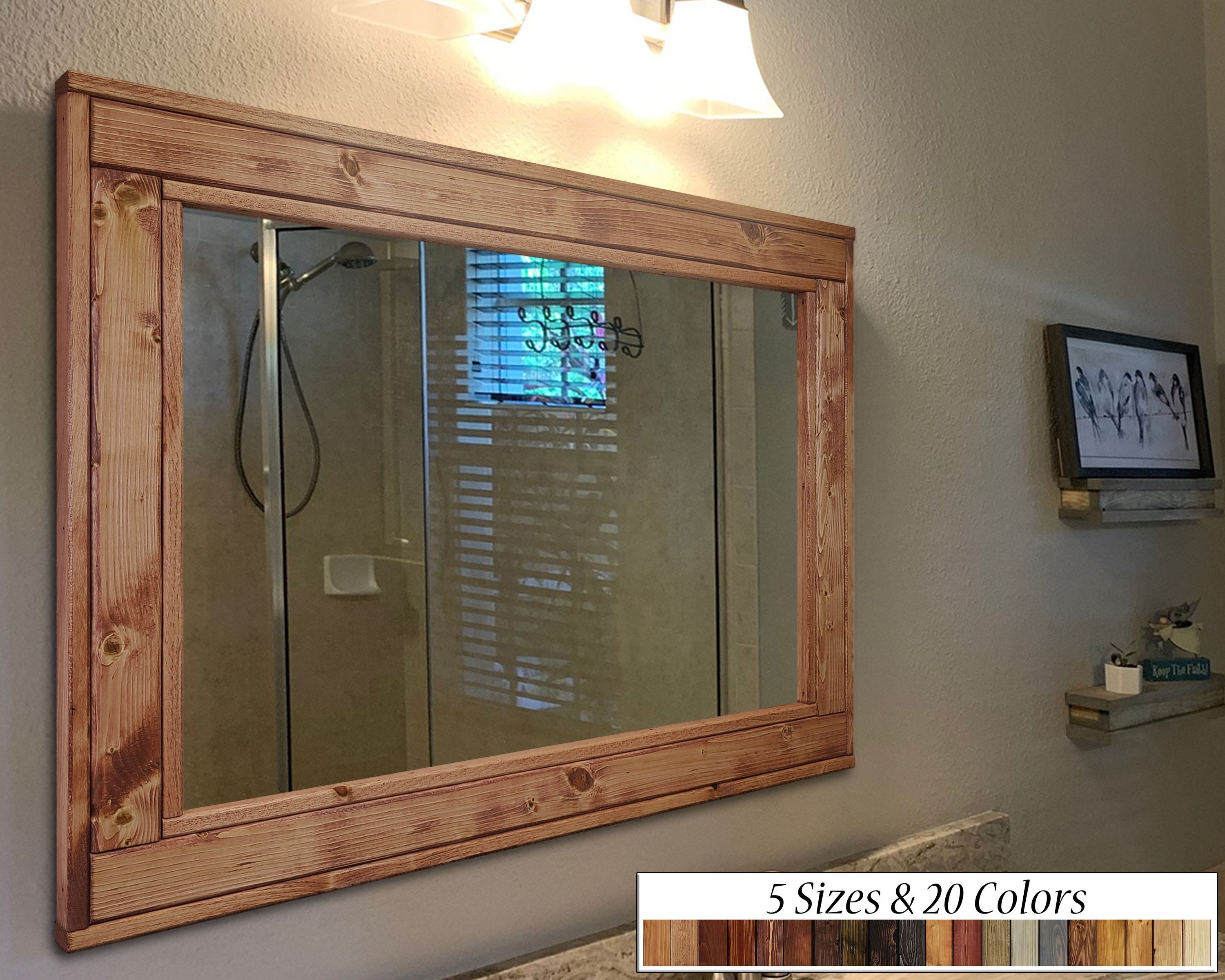Herringbone Reclaimed Wood Framed Mirror, Available in 5 Sizes & 20 Stain  colors: Shown in Jacobean - Decorative Mirror, Livingroom Decor, Wall Decor