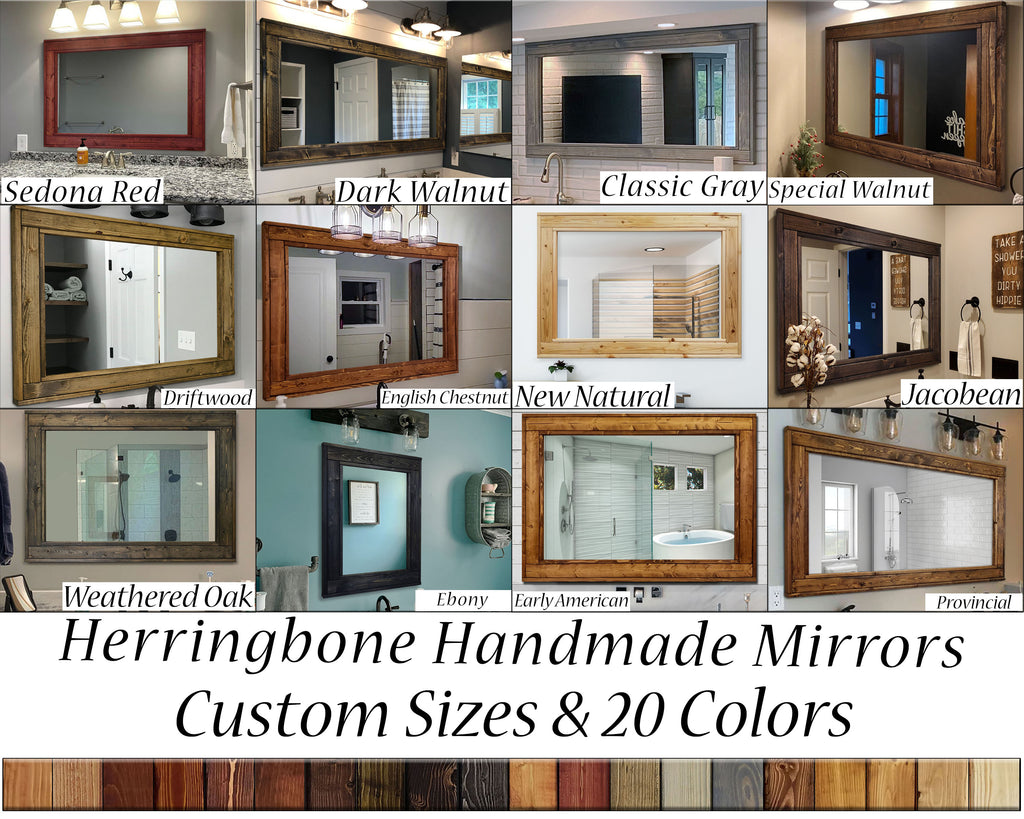 Herringbone Reclaimed Wood Mirror, Custom Sizes & 20 Paint Colors