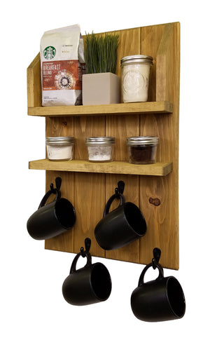 Sunrise Kitchen Organizer with Shelf & Hooks, Handmade in the USA