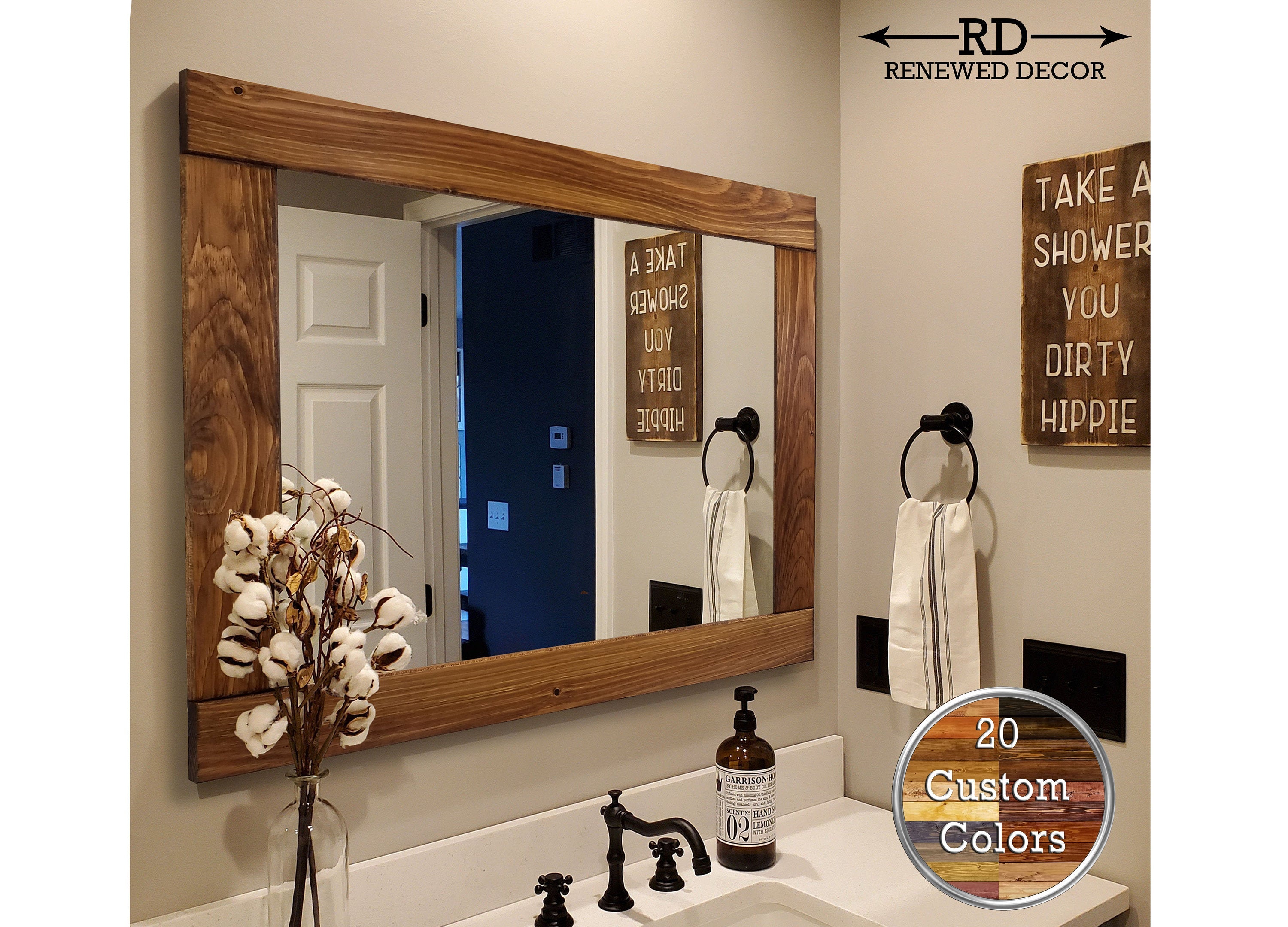 Shiplap Reclaimed Styled Wood Framed Mirror, 20 Stain Colors Large