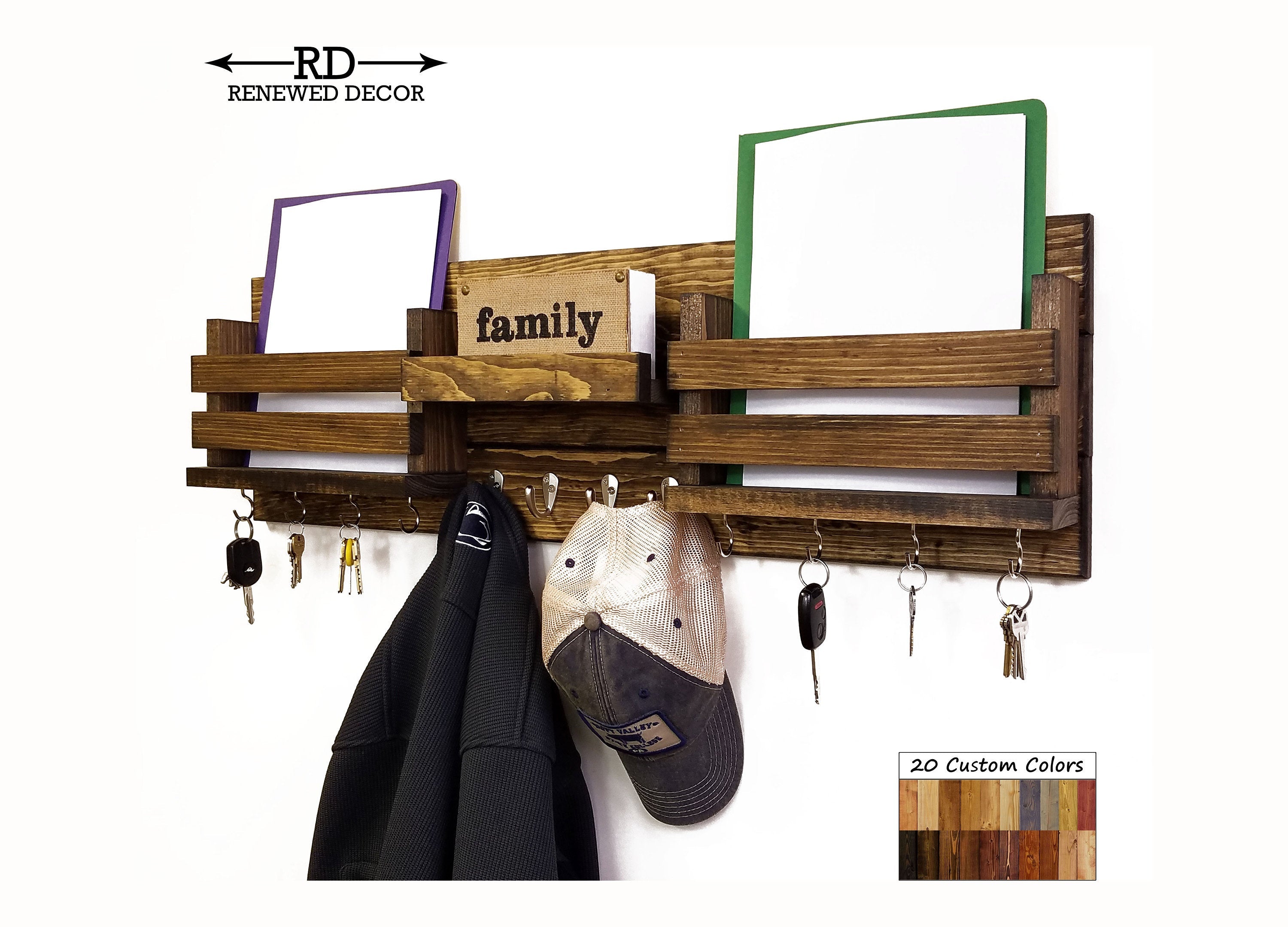 Union Barn Large Wall Organizer with Hooks, 20 Stain Colors
