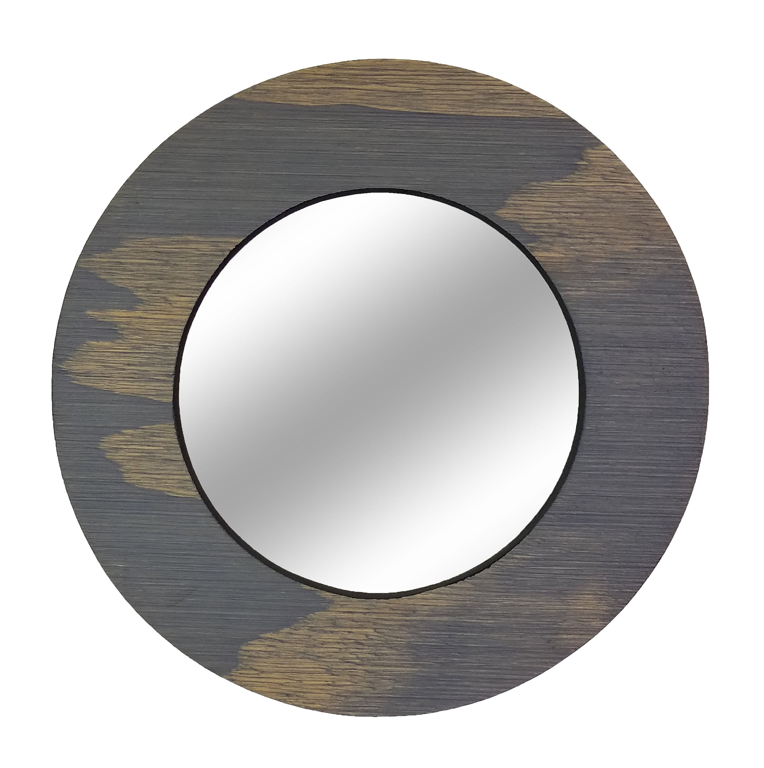 Wood Curve Round Decorative Wall Mirror Stain Samples - Renewed Decor & Storage