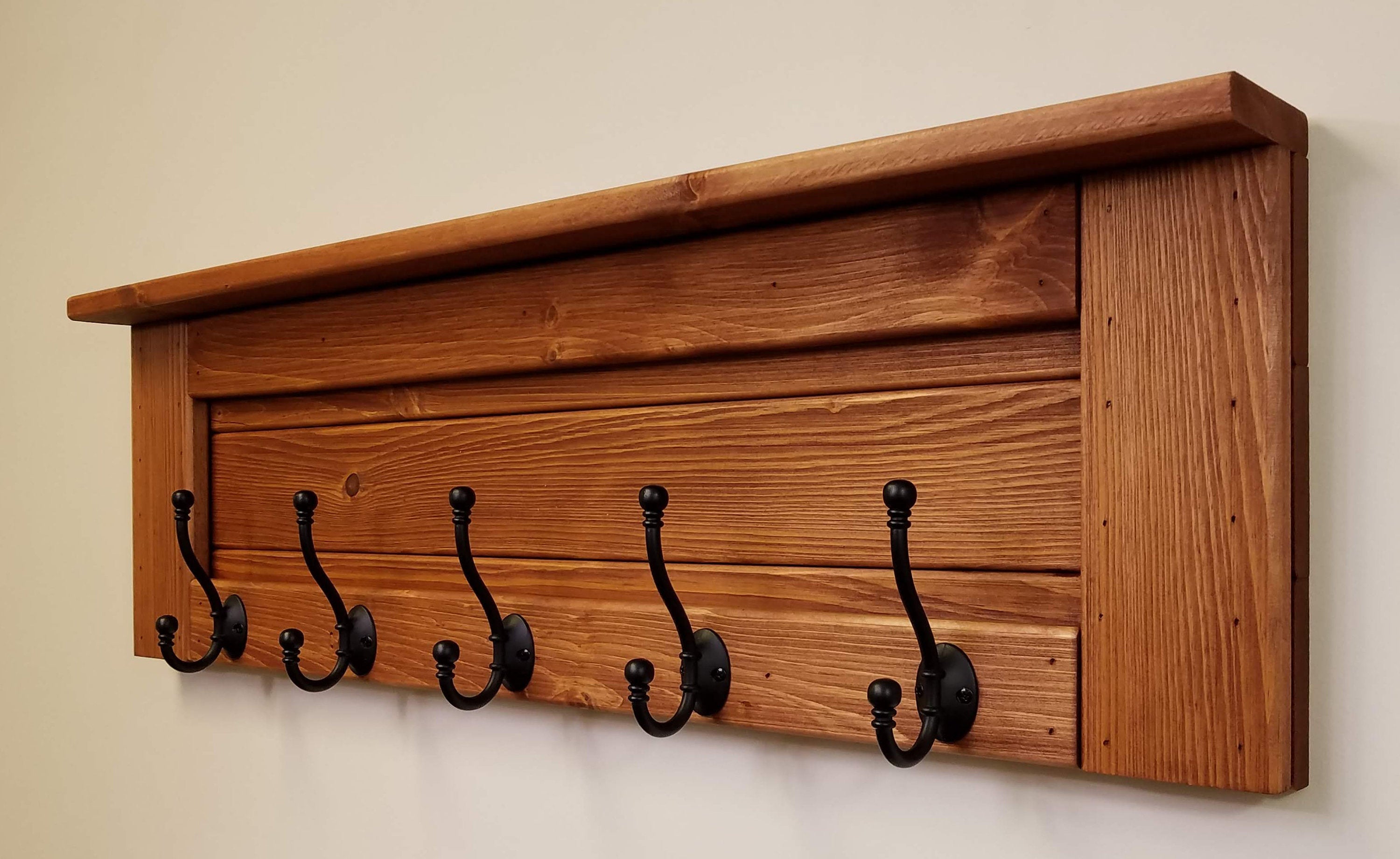 Modern Rustic Wooden Coat Rack Coat Hooks With Shelf Wall Mounted