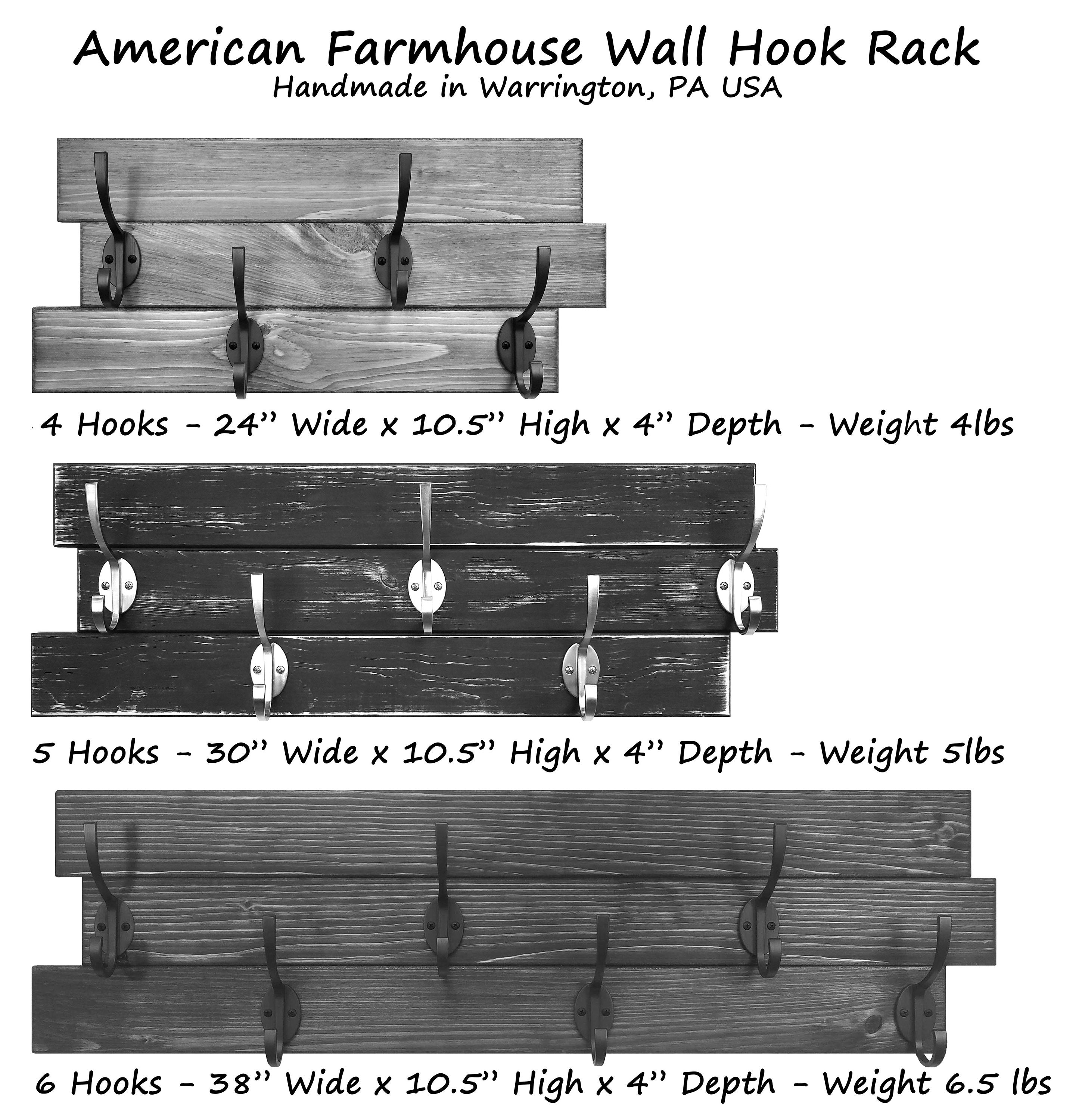 Basics Wall-Mounted Farmhouse Coat Rack, 5 Standard Hooks, Barnwood